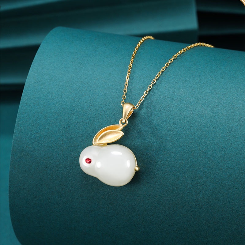 Kelinci Lucu Kalung Untuk Wanita Liontin Beruntung Giok Hadiah Fashion Kalung Perhiasan