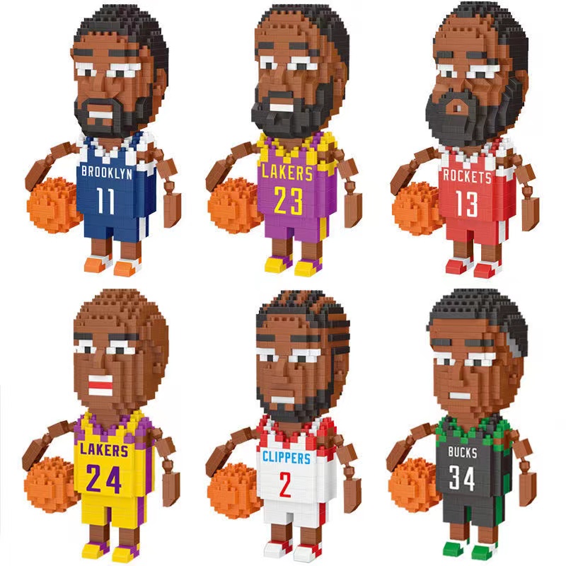 Nba Hadiah Untuk Anak Laki-Laki Kompatibel Lego Miniatur Partikel Kecil Rakitan Blok Bangunan Kobe James Basket Bintang Mainan