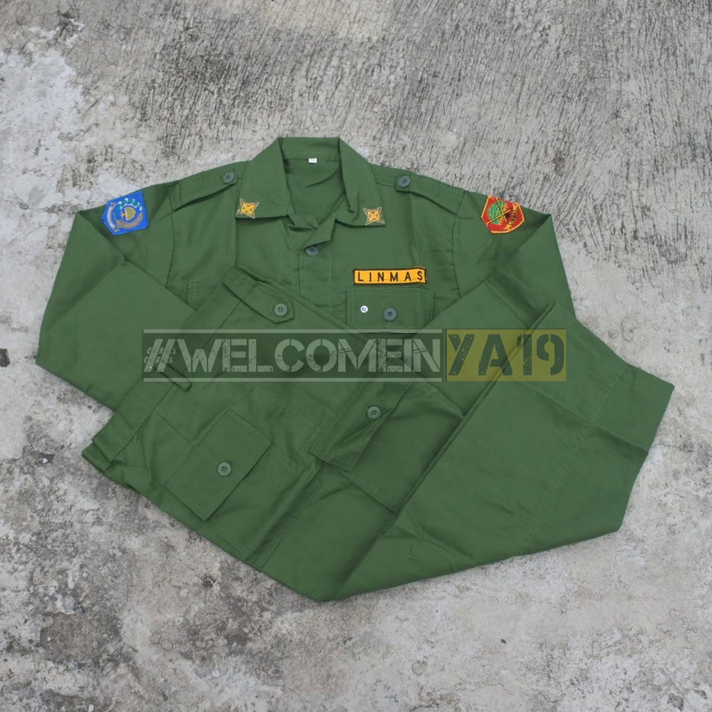 Baju Setelan PDL Linmas Hijau / Seragam PDL Linmas / Seragam Hansip