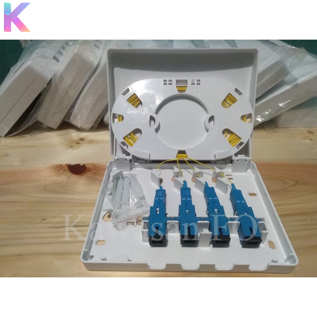 Roset 4 core/odp 4core lengkap adapter dan pigtail FTTH fiber optik