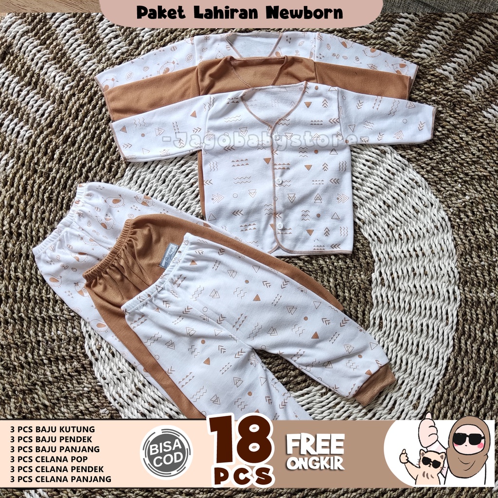 18 Pcs Paket Lahiran Best Seller warna Coklat Susu Unisex baby Newborn