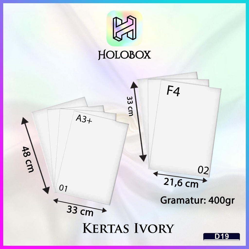 

Kertas / Ivory / Lembaran / Murah / Polos / A3+|F4|400GSM|D19