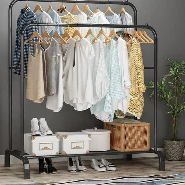 ➩ Greenland Rak Gantungan Baju Rak Standing DOUBLE Clothes Hanger Rak Pakaian Jemuran Baju HSH101 ✥
