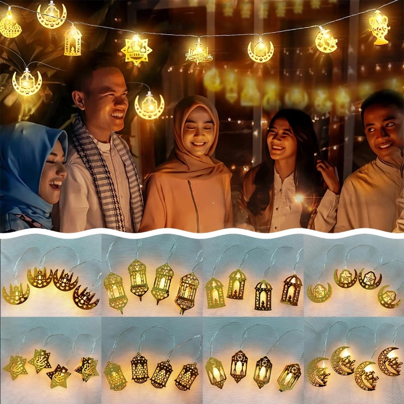 1.65m 10LED Indah Eid Mubarak Besi Art String Lampu Ramadhan Dekorasi Untuk Rumah Peri Tirai Lampu Ulang Tahun Pernikahan Garland Decor