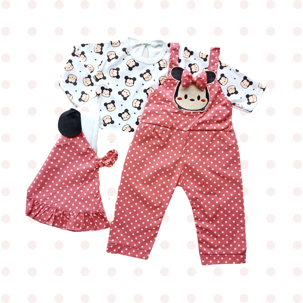 Miiiniie polkadot jumpsuit gamis  set pakaian bayi anak fashion overall setelan overall gamis anak perempuan baju muslin anak balita baby 6 12 18 bulan