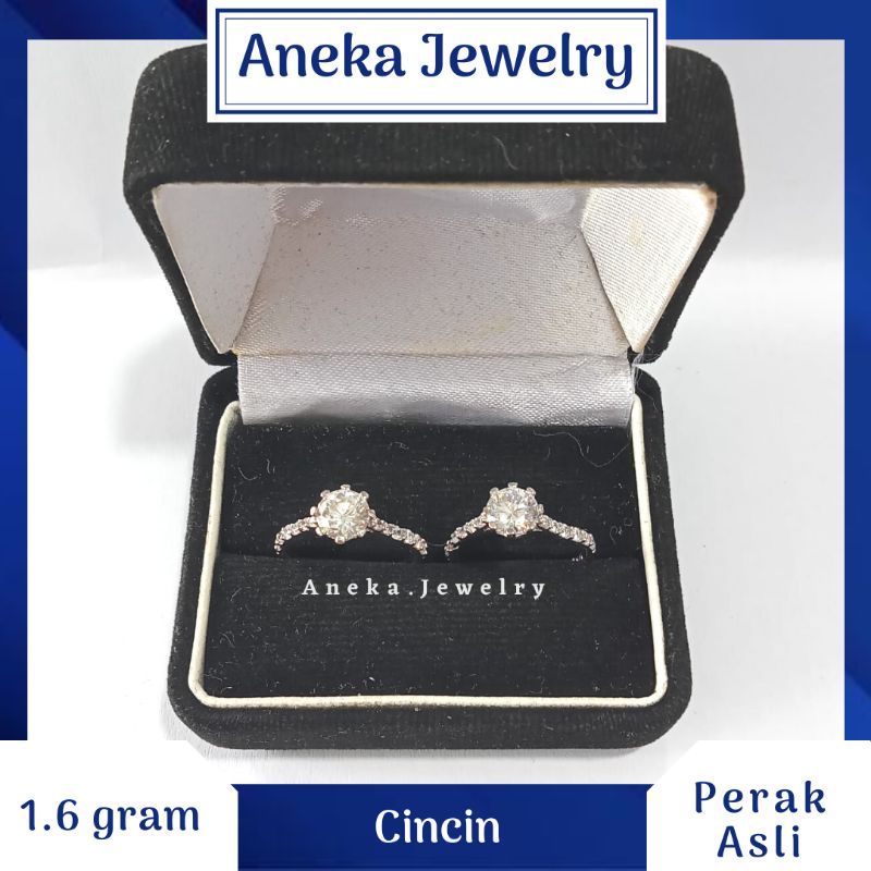 Cincin Diamond Mata Baris Variasi, Perak 925, Sepuh Emas Putih/kuning