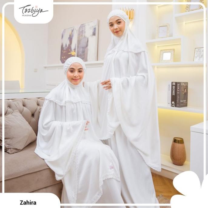 MUKENA TAZBIYA ZAHIRA WHITE ALLSIZE / MUKENA DEWASA / MUKENA PUTIH