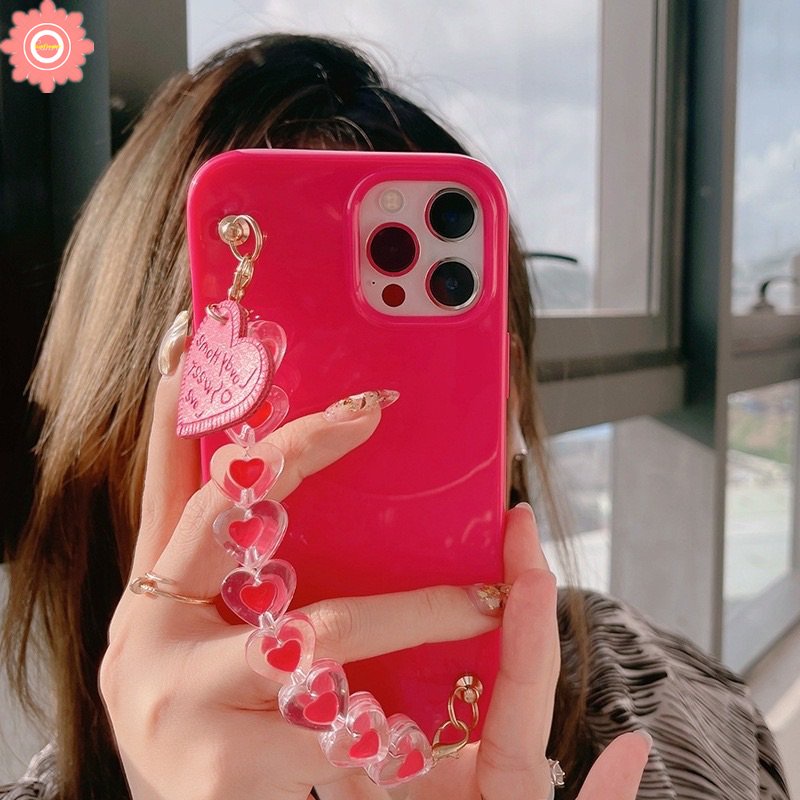 IPHONE Casing Ponsel Gelang Tangan Mewah Kompatibel Untuk Iphone11 7plus XR 14 13 12 Pro Max7 8 Plus X XS Max SE 2020 Simple Glossy Halus Lembut Tpu Dengan Penutup Tali Gelang Love Heart