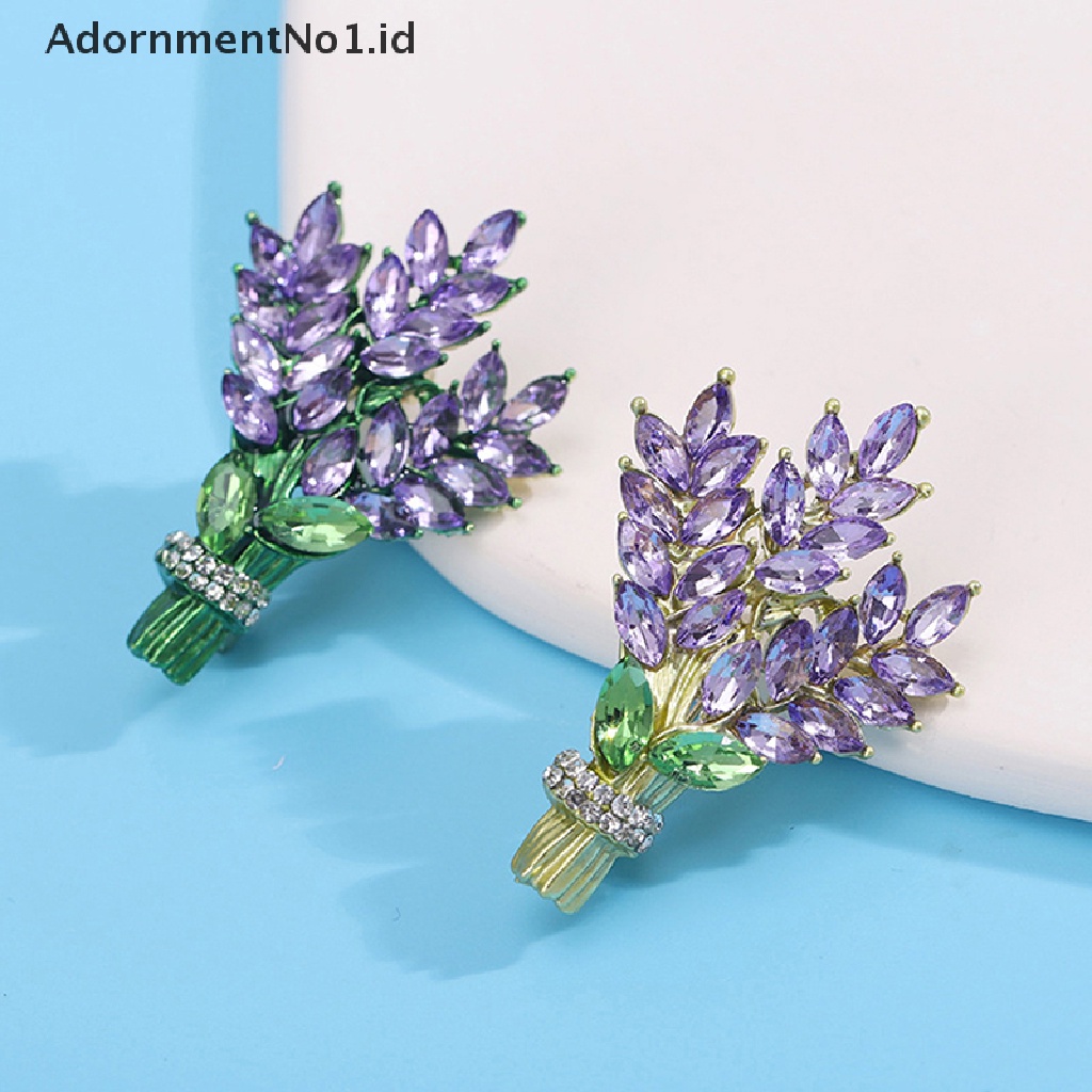 [AdornmentNo1] Wanita Bros Romantis Kristal Lavender Bunga Kerah Pin Alloy Tanaman Bros Kerah Pin Aksesoris Hadiah Perhiasan [ID]