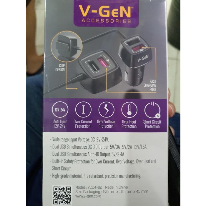Vgen Car Charger V-Gen Vcc4-02 Fast Charging Qc3.0 Charger Mobil Murah