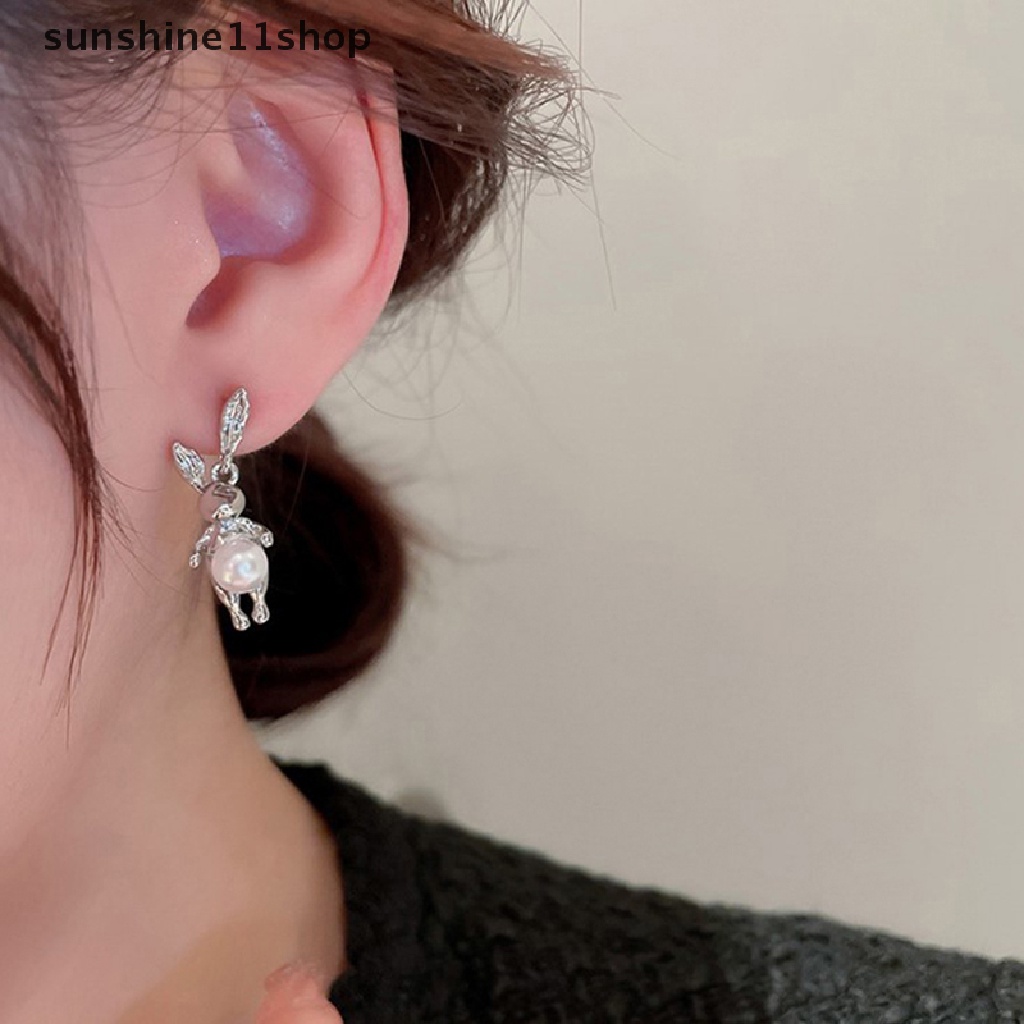 Sho Kartun Logam Kelinci Mutiara Stud Anting Untuk Wanita Kreatif Menyenangkan Romantis Manis Pesona Anting Aesthetic Fashion Perhiasan Baru N