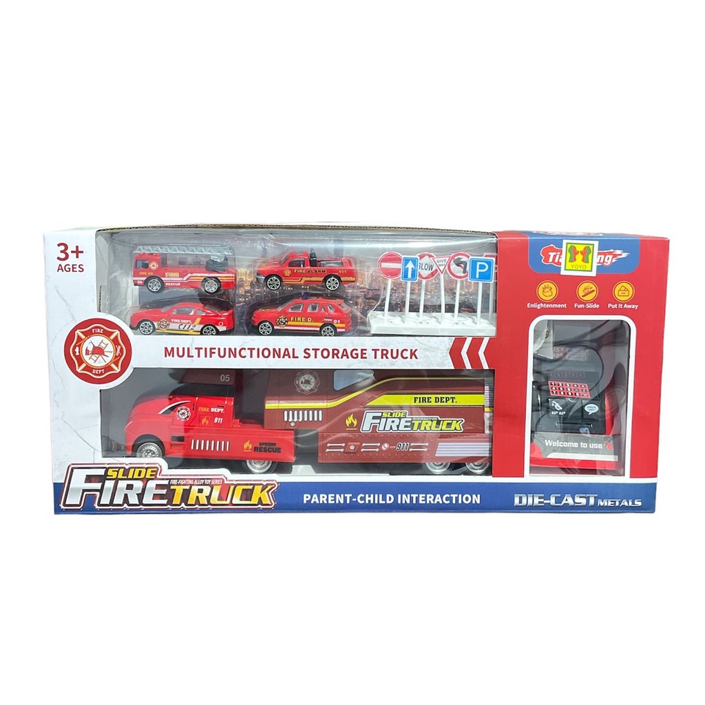 Mainan Anak SLIDE FIRE TRUCK GAS STASION Track Set Track Diecast Anak