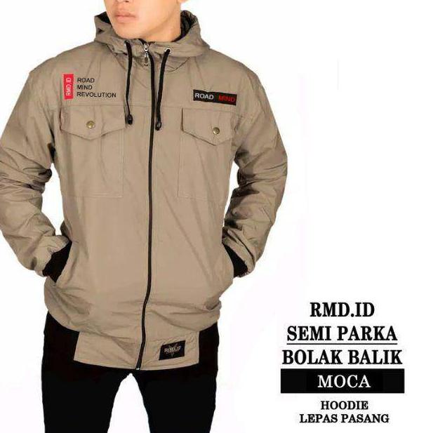 TERMURAH JAKET SEMI PARKA BOLAK BALIK REVOLUTION JAKET PARASUT JAKET DISTRO JAKET PRIA WANITA M L XL