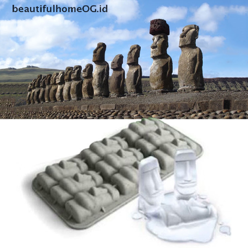 // Beautifulhomeog.id// Easter Island Moai Stone Statues Ice Tray Es Batu DIY Cetakan Puding Jelly Mold **