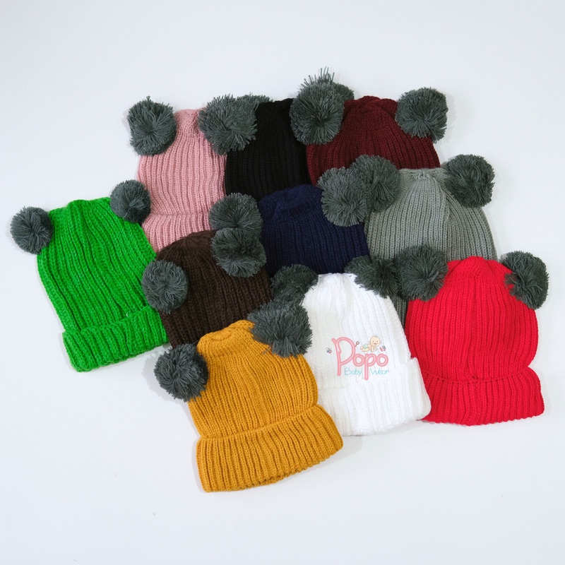 Topi Rajut Bayi Wol Motif Pom-Pom (BEANI / Kupluk Bayi , sudah SNI)