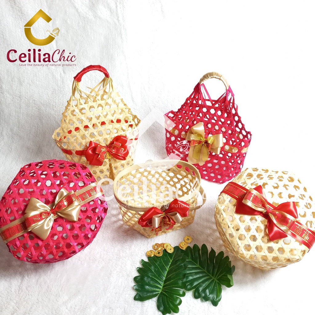 Terlaris Tas Anyaman Bambu / Keranjang Hampers Jinjing / Goodie Bag /  Besek hampers / Kotak Box Tem