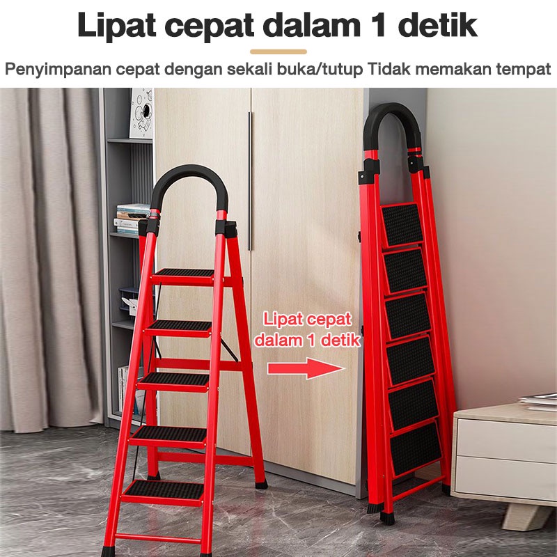 Tangga Lipat 3/4/5/6 Step 500kg Rumah Lipat Tangga Besi Lipat Household Steel Ladder/ Tangga Lipat Aluminium 4 Step Premium Ladder Bahan Baja Ringan Carbon Steel Kuat Kokoh