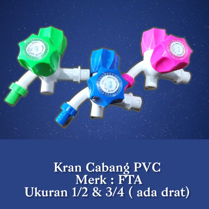 Kran Cabang PVC Mahkota Plastik FTA 1/2 3/4 Keran Dobel Toilet WC