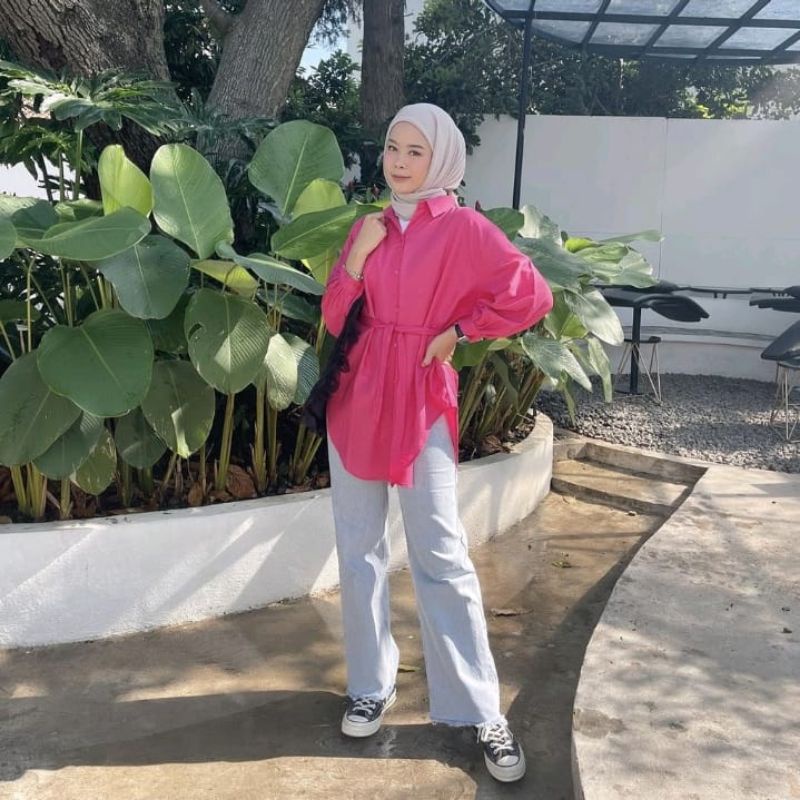 Malka Shirt - Kemeja Oversize Wanita - Oversized Shirt Linen - Atasan Tali Linen