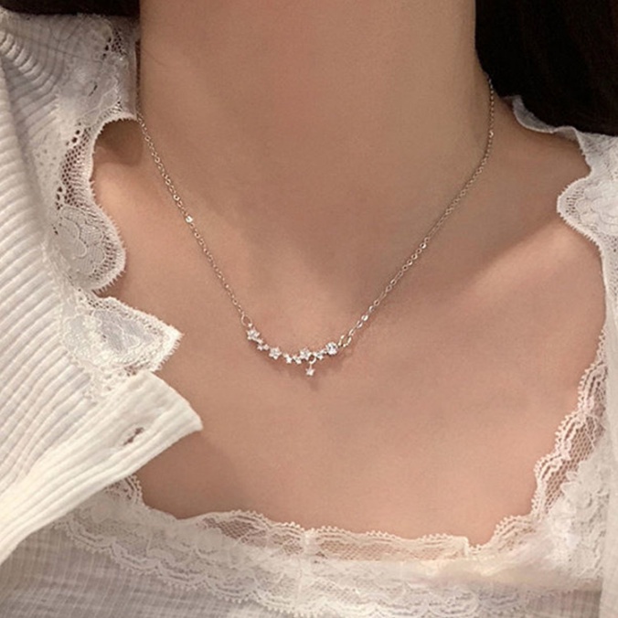 Kalung Bunga Sederhana Untuk Wanita Kristal Perak Rantai Choker Perhiasan Y2K Aksesoris