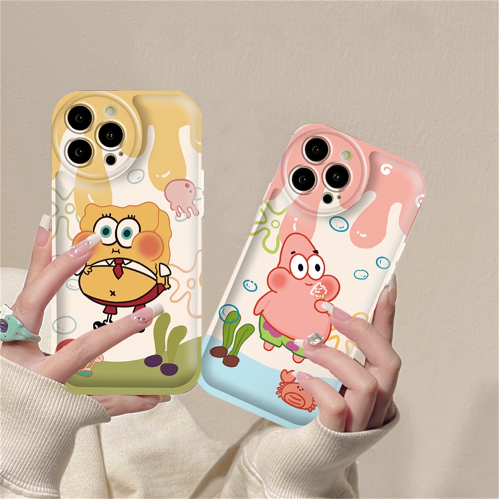 Oppo A17 A57 A77 A16 A16K A5S A12 A3S A12E A92 A52 F1S A53 A33 A31 A9 A5 A15 A15S A54 F9 C1 SpongeBob Dan Patrick Star Bantal Udara TPU Phone Case Cover
