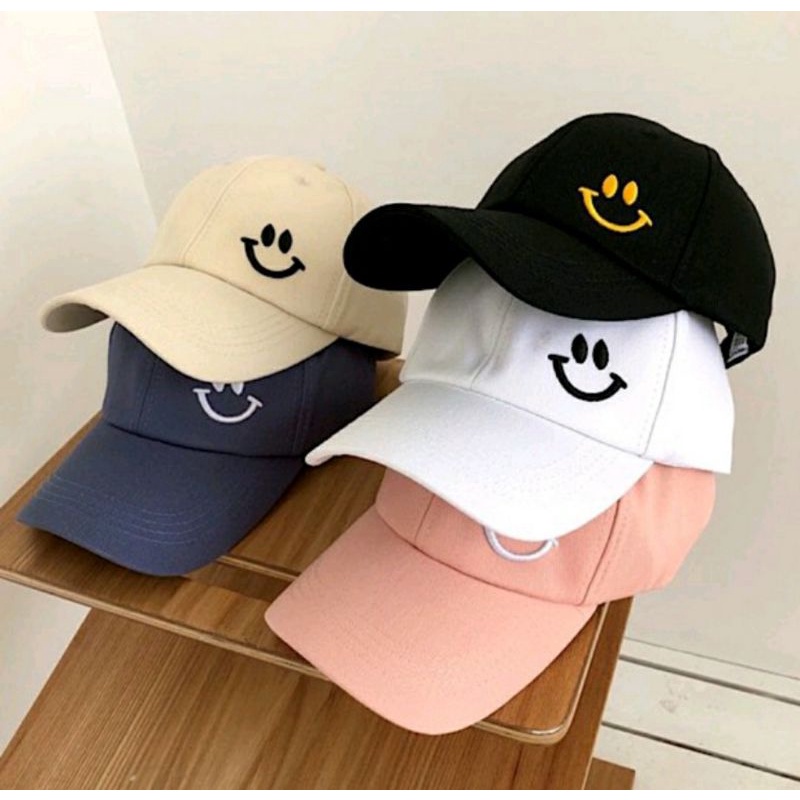 Topi Wanita Bisboll Original Keren Smile Bordir Samping Terkini Casual Gaya Korean Style Terbaru