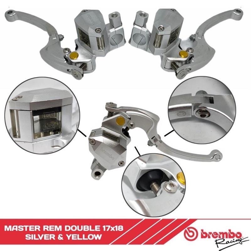 (BISA COD) Master Rem Handle Brembo 17X18 Double 2 Tabung 1 Set Full Cnc Universal Motor Nmax, Pcx, Xmax, Aerox, Adv, Xeon, Fino, Xride, Scoopy, Genio, Skydrive, Spin, Skywave, Beat, Vario, Mio, Dll