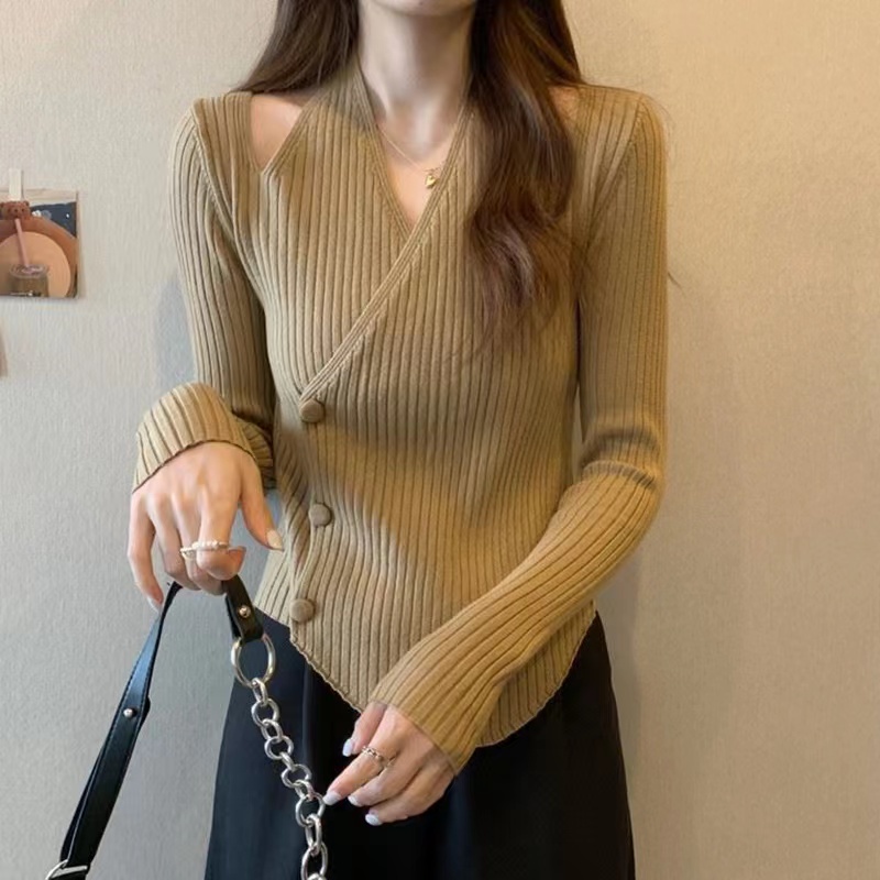 【Elegant】Long Sleeve Knit Sweater Knit Top 7539