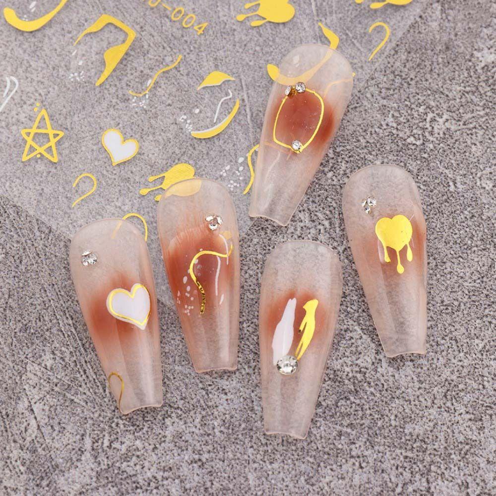 AUGUSTINA Agustina Stiker Kuku Hati Wanita Ins Gaya Emas Perak Manikur Aksesoris Cinta Hati Bintang Nail Stickers