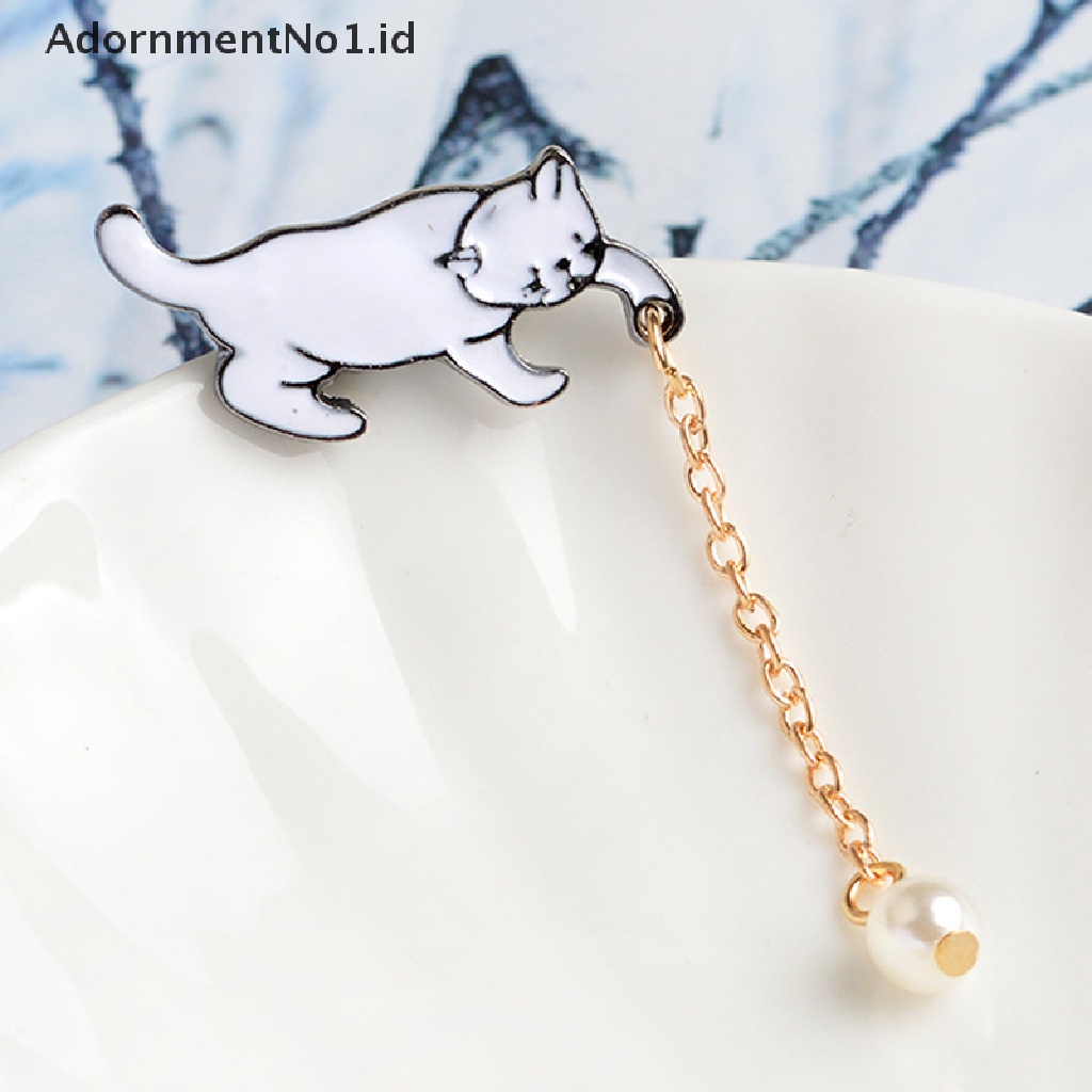 [AdornmentNo1] Enamel Lucu Mutiara Kucing Bros Pin Baju Kerah Pin Breastpin Wanita Perhiasan Hadiah [ID]