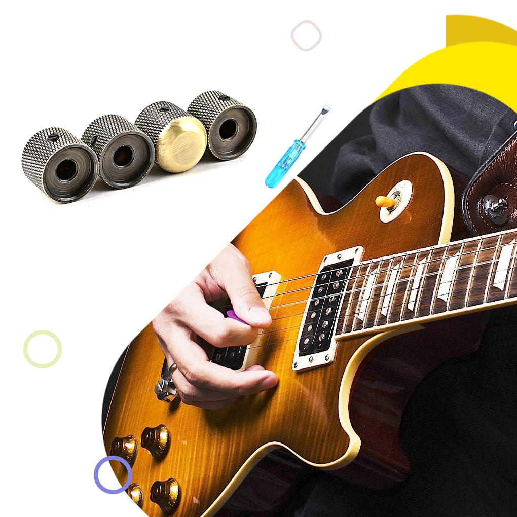 Huit 4pcs Tombol Volume Topi Gitar Elektrik Cap Tone Part Untuk Gitar Diganti Bagian Pas Alat Penyesuaian Instrumen