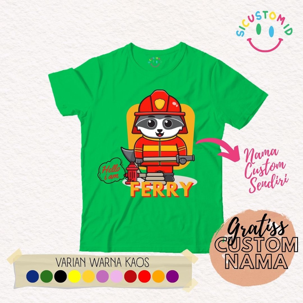 TERLARIS BAJU KAOS ANAK TANGAN PENDEK GRATIS CUSTOM NAMA/TULISAN KARTUN PROFESI/PEKERJAAN