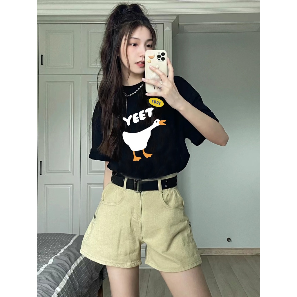 EUNII T-shirt Lengan Pendek Cartoon Duck Korean Style/Kaos Atasan Wanita/Baju Kaus Oversize Wanita/Kaos Wanita