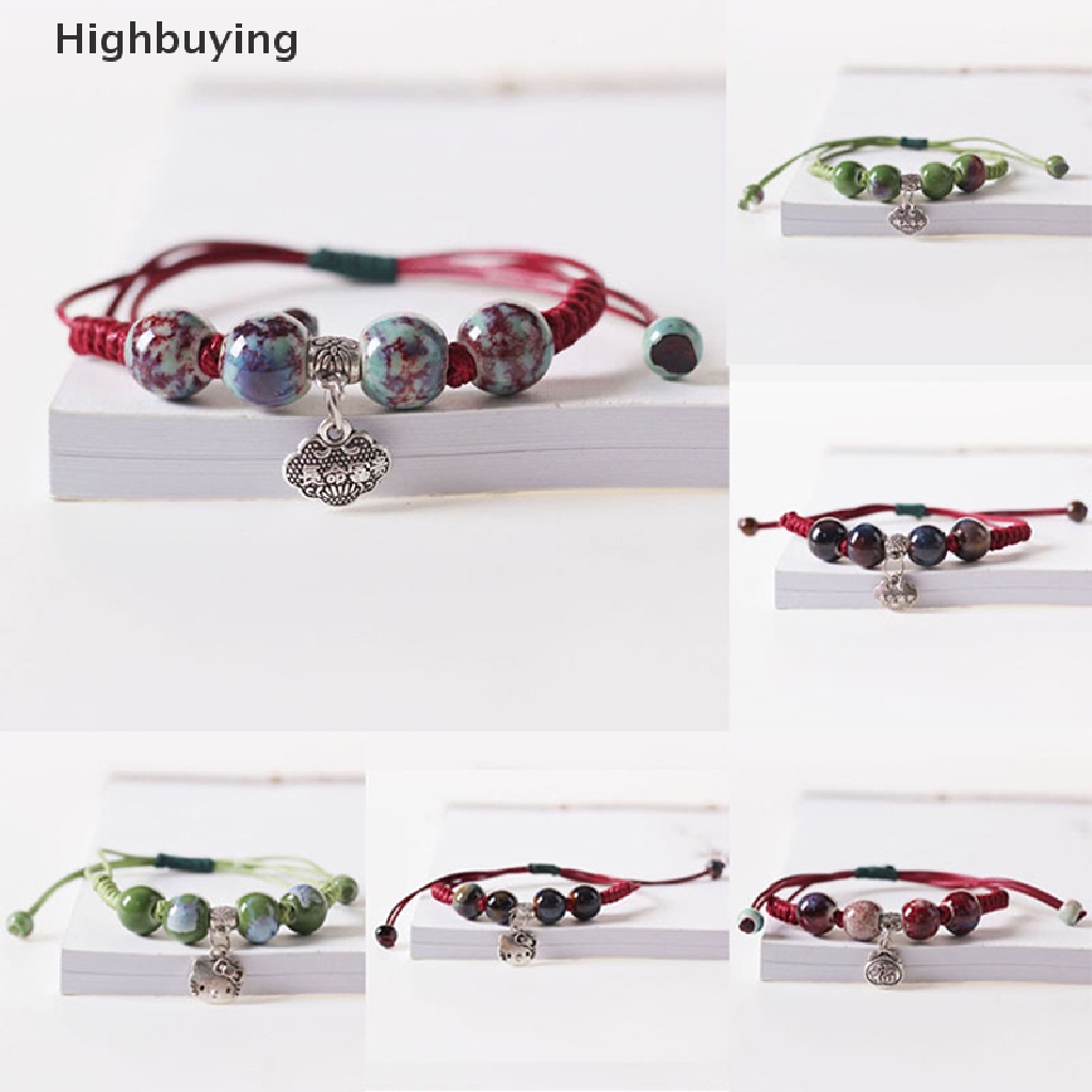 Hbid Perhiasan Anyaman Handmade DIY Simple Vintage Gaya Etnik Manik-Manik Keramik Adjustable Gelang Fashion Jewelry Untuk Wanita Glory