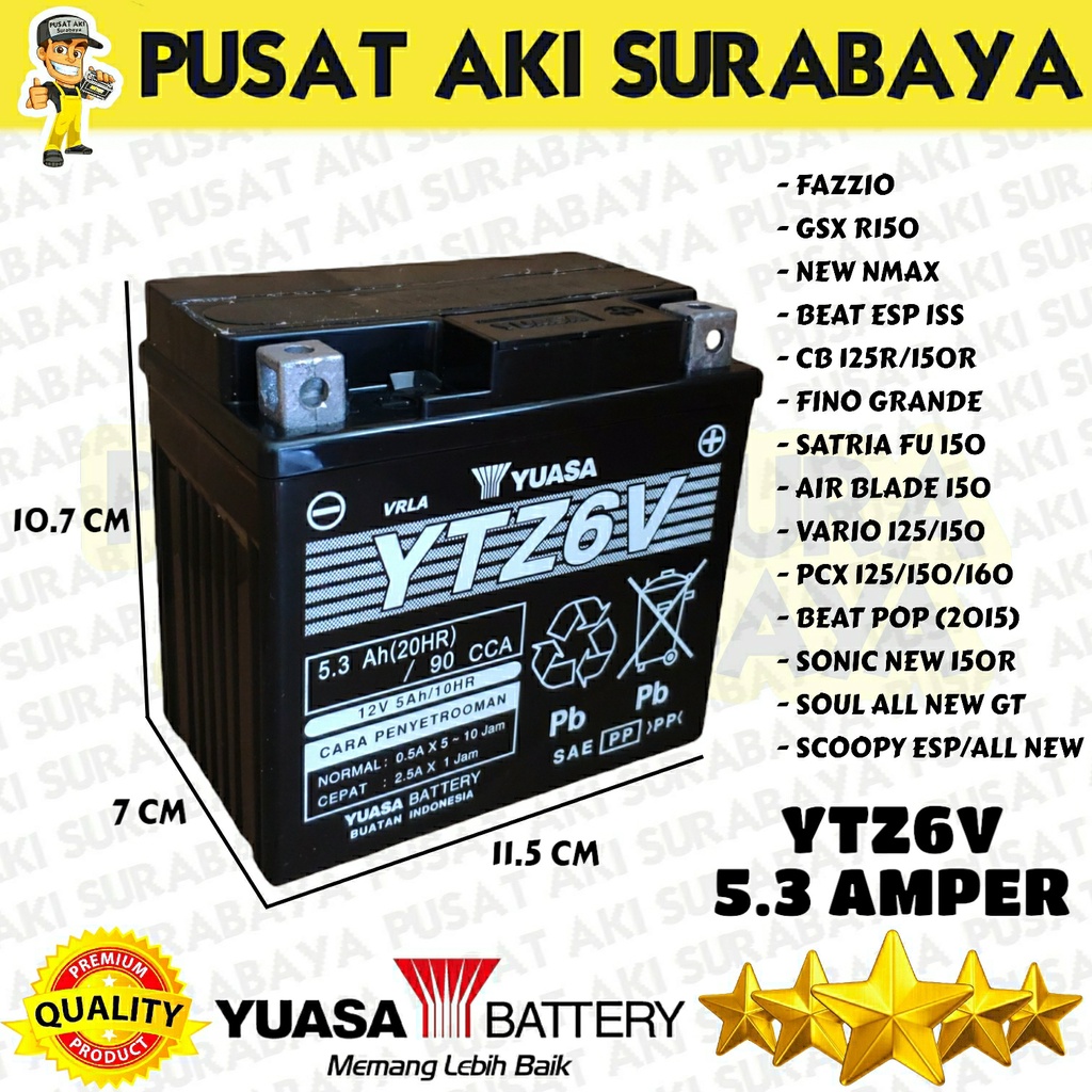 ACCU BERKUALITAS YUASA YTZ6V 12V UNTUK MOTOR BEAT POP 2015 PCX 125 150 160 VARIO 125 150 MTZ6S GTZ6V GTZ7S