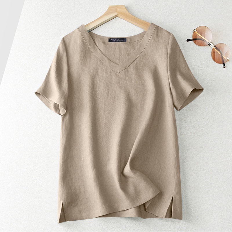 ZANZEA Women V Neck Short Sleeve Solid Color Casual Loose Blouse