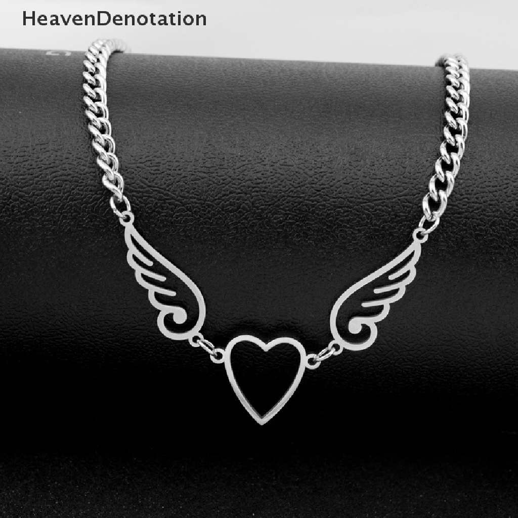 [HeavenDenotation] Kalung Rantai Liontin Hati Malaikat Choker Gothic Hollow Out Untuk Wanita Pria HDV