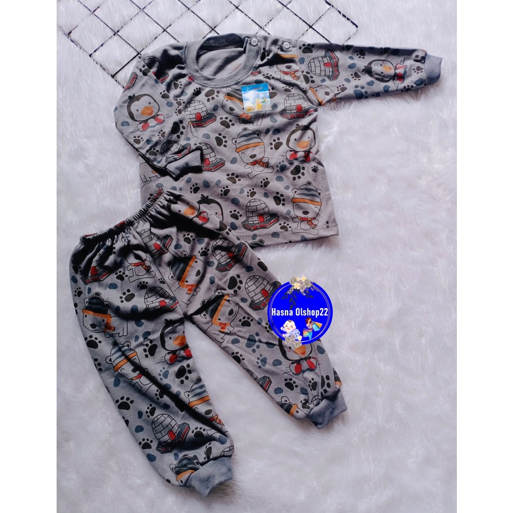 Setelan Baju Bayi Piyama Bayi Panjang PINGUIN Warna Viori Size 6-18 Bulan / Kaos Anak Panjang FullPrin