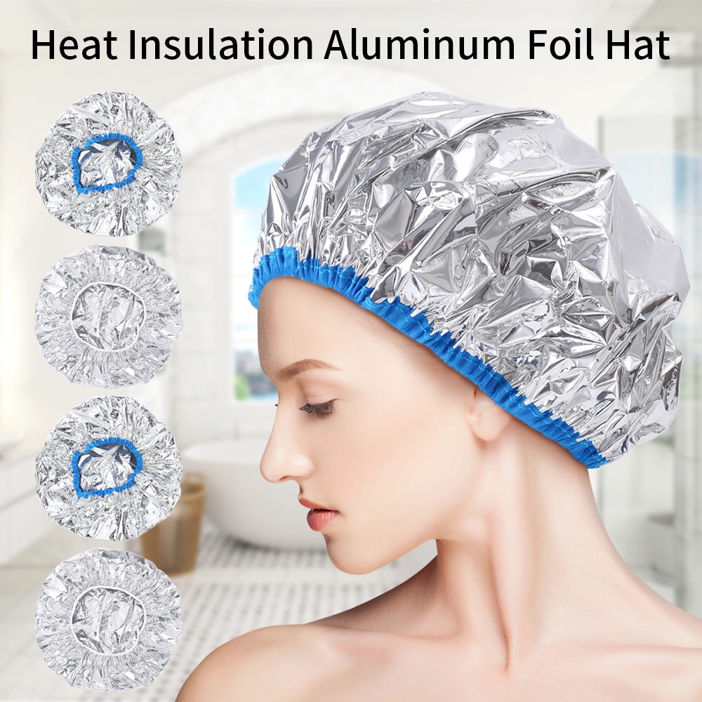 1pc Reusable Aluminium Foil Topi Penguapan Masker Rambut Deep Conditioning Dyeing Hat Bahan Insulasi Panas Topi Mandi Elastis Untuk Kamar Mandi Salon Rambut
