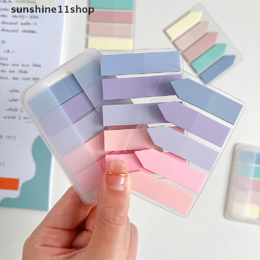 Sho 1Set Vintage Morandi Warna Transparan Sticky Notes Paster Stiker Kreatif PET Notepad Indeks Bendera Titik Kunci Label Bookmark Alat Tulis N