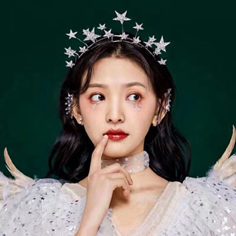 Peri Berlian Imitasi Bintang Bando Trendi Tiara Pengantin Warna Perak Fairy Crown Pesta Rambut Hoop Korea Aksesoris Rambut