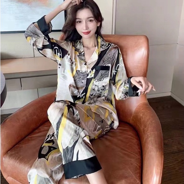 2023 Simulasi Baru Piyama/Ladies Ice Silk Long -sleeved Suit Temperamen Home Service