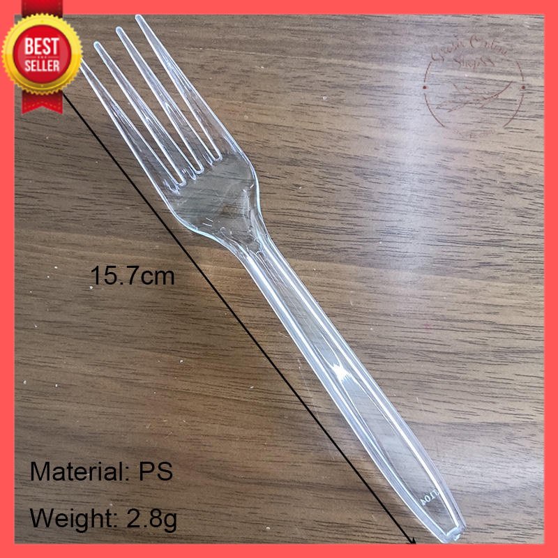 GOS -C408- 1 PCS Garpu Makan Plastik Bening - Garpu Plastik Transparan SATUAN - Garpu Plastik Panjang 1PCS