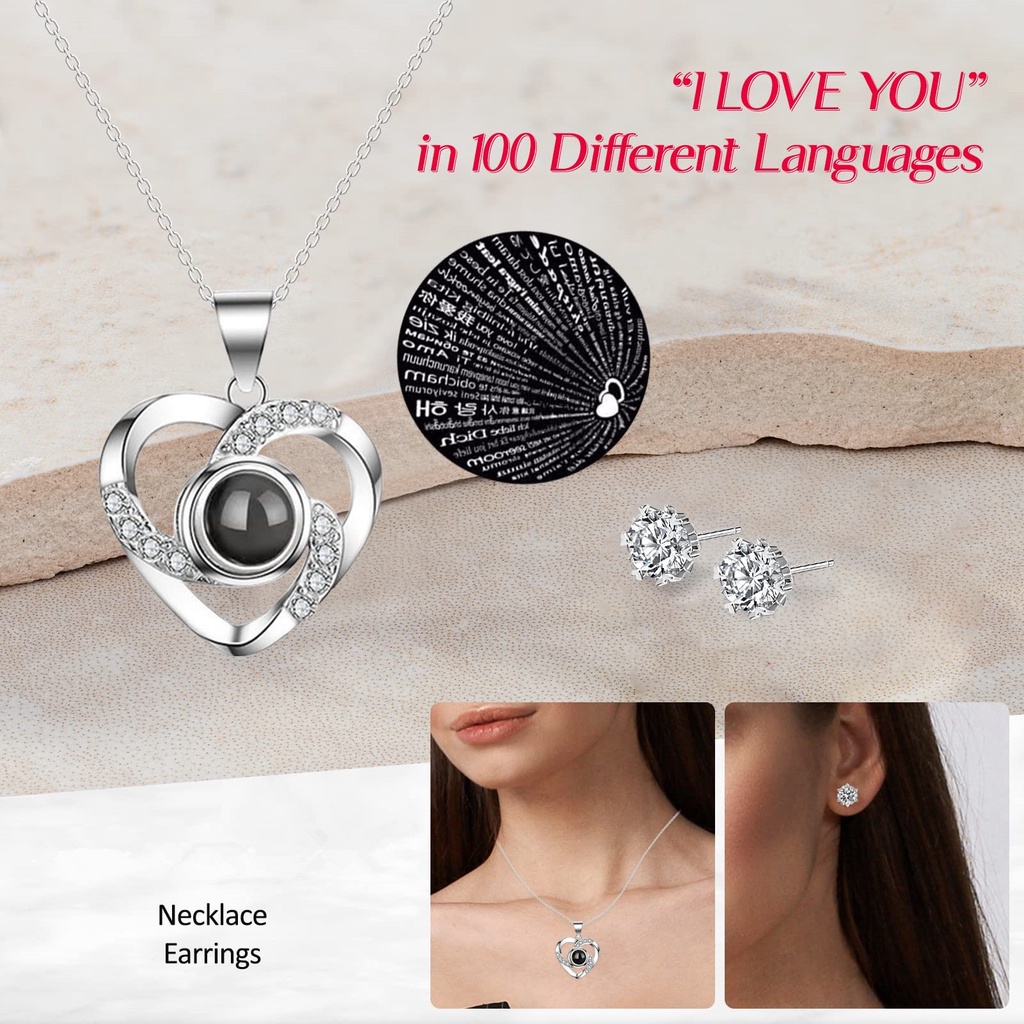 【hadiah terbaik】Diawetkan Mawar Preserved Red Real Rose dengan Kalung I Love You 925 Sterling Silver Kalung dalam 100 Bahasa kalung proyeksi Hadiah Paket Hadiah Set