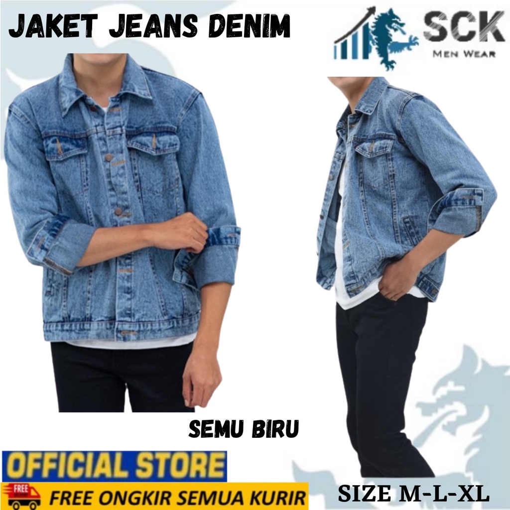 Jaket Jeans ESKRGOTS Pria Wanita JUMBO Standar Denim Warna Biru Hitam ukuran M-XL Reguler / Pakaian Laki Perempuan - sckmenwear GROSIR