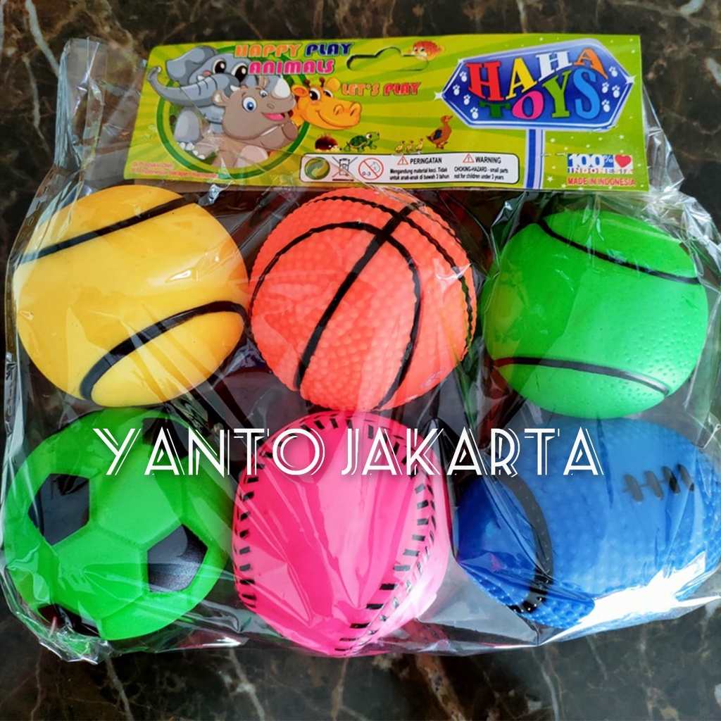 MAINAN BOLA KARET PENCET BUNYI ISI 6