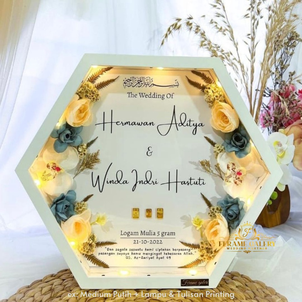 Bingkai Mahar Rustic Dried Flower / Mahar Pernikahan / Frame Mahar 3D Pop Up / Mahar Nikah custom by Ferame Galeri