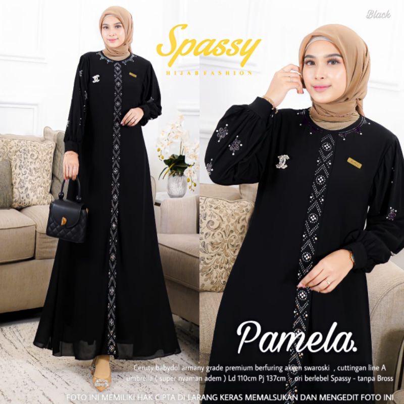 Gamis Kekinian 2023 Pamela Dress Ceruty Babydoll Full Furing Aksen Swaroski Baju Kondangan Wanita Gamis Pesta Mewah Elegan