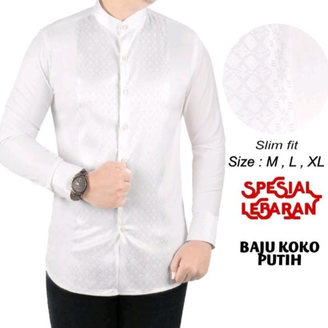 BAJU KOKO PRIA SLIM FIT KEMEJA KOKO PRIA PUTIH LENGAN PANJANG CLK41
