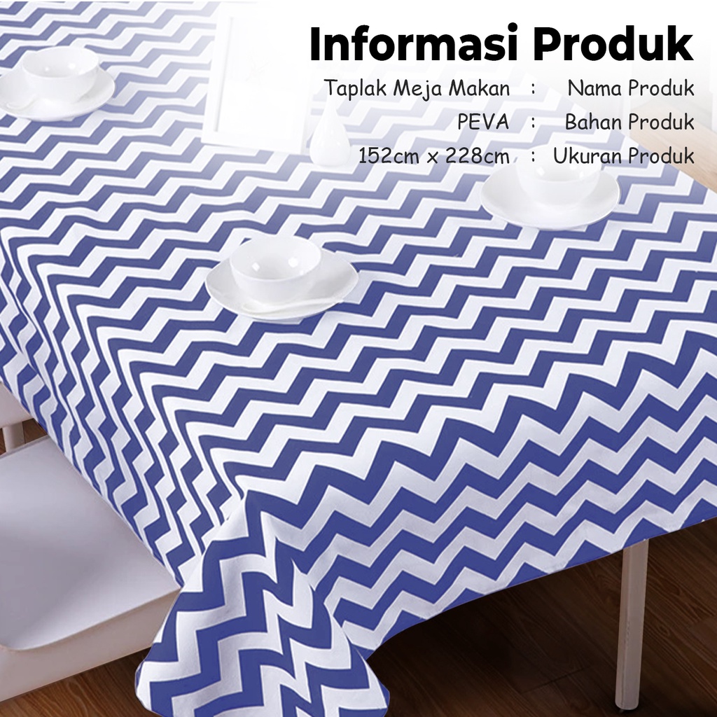 Taplak Meja Makan Motif Zigzag Persegi Panjang Ukuran 152x228cm Bahan PEVA Tebal Premium High Quality Terbaru Perlengkapan Rumah Tangga Import - D12-3B - Comforthomes